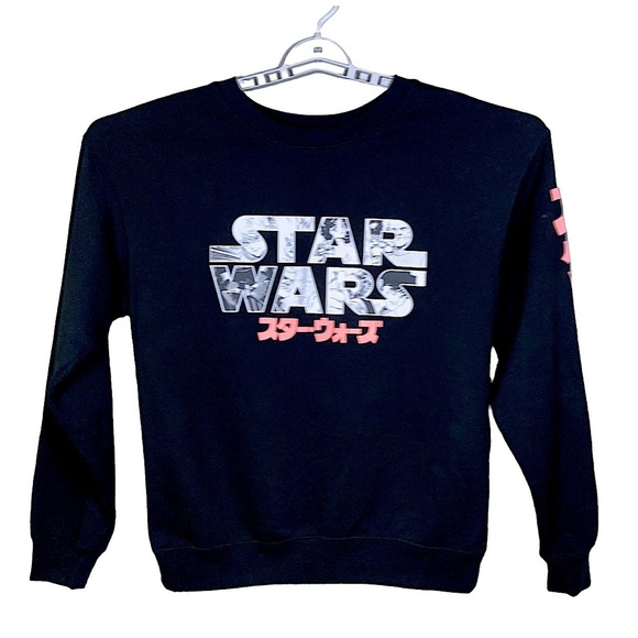 Starwars Sweatshirt Anime Crew Neck Pullover Japan Pink Black Juniors Size 7-9 - Picture 2 of 16